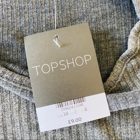 TOPSHOP Ribbed Slashed Gray Crop Top Sz 2 - Picture 7 of 7